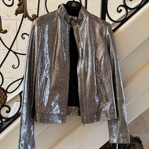 Per Se Silver Metallic Leather Women's Blazer